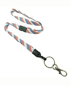  3/8 inch Patriotic pattern ID lanyards attached breakaway and key ring with lobster clasp hookblankLNB32ABRBW