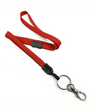  3/8 inch Red neck lanyard with breakaway and split ring with lobster clasp hook-blank-LNB32ABRED 