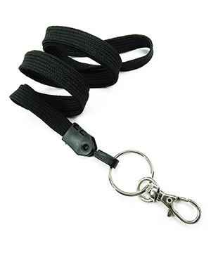  3/8 inch Black blank lanyard attached key ring with lobster clasp hook-blank-LNB32ANBLK 