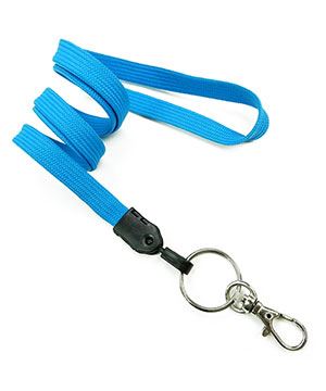  3/8 inch Blue ID lanyard with split ring and lobster clasp hookblankLNB32ANBLU 