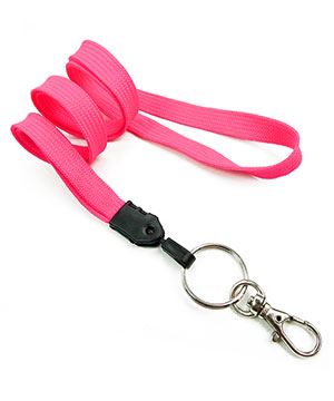  3/8 inch Hot pink plain lanyard attached key ring with lobster clasp hook-blank-LNB32ANHPK 