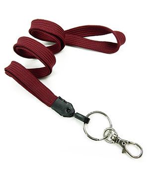  3/8 inch Maroon plain lanyard attached key ring with lobster clasp hook-blank-LNB32ANMRN 