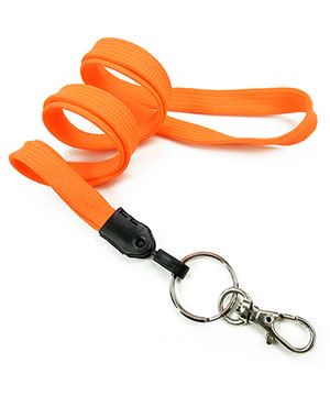  3/8 inch Neon orange blank lanyard attached key ring with lobster clasp hook-blank-LNB32ANNOG 