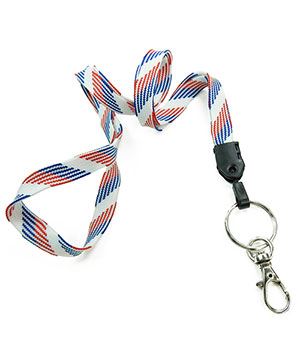  3/8 inch Patriotic pattern blank lanyard attached key ring with lobster clasp hook-blank-LNB32ANRBW