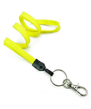  3/8 inch Yellow plain lanyard attached key ring with lobster clasp hook-blank-LNB32ANYLW 