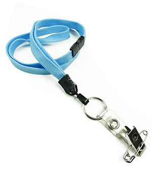  3/8 inch Baby blue ID clip lanyard attached breakaway and keyring and ID strap pin clipblankLNB32BBBBL