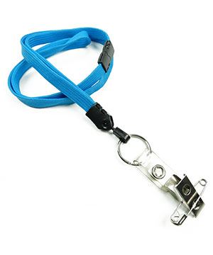  3/8 inch Blue ID clip lanyard attached breakaway and keyring and ID strap pin clipblankLNB32BBBLU 