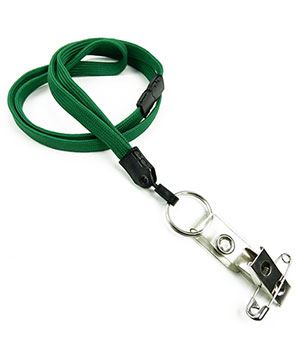  3/8 inch Green breakaway lanyard attached split ring with ID strap pin clip-blank-LNB32BBGRN 