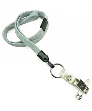  3/8 inch Gray breakaway lanyard attached split ring with ID strap pin clip-blank-LNB32BBGRY 