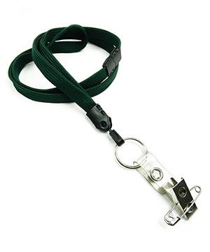  3/8 inch Hunter green ID clip lanyard attached breakaway and keyring and ID strap pin clipblankLNB32BBHGN 