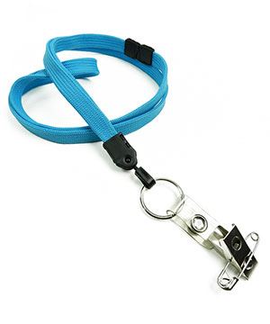  3/8 inch Light blue ID clip lanyard attached breakaway and keyring and ID strap pin clipblankLNB32BBLBL 