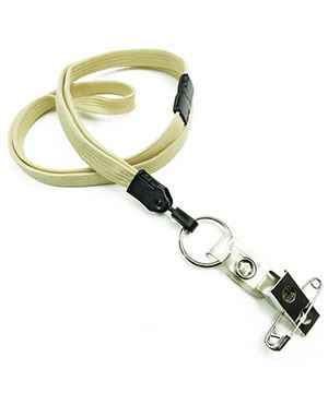  3/8 inch Light gold breakaway lanyard attached split ring with ID strap pin clip-blank-LNB32BBLGD