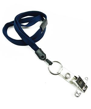  3/8 inch Navy blue breakaway lanyard attached split ring with ID strap pin clip-blank-LNB32BBNBL 