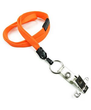  3/8 inch Neon orange breakaway lanyard attached split ring with ID strap pin clip-blank-LNB32BBNOG 