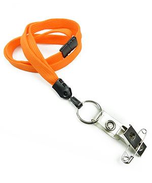  3/8 inch Orange ID clip lanyard attached breakaway and keyring and ID strap pin clipblankLNB32BBORG 