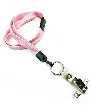  3/8 inch Pink breakaway lanyard attached split ring with ID strap pin clip-blank-LNB32BBPNK 