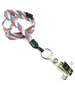  3/8 inch Patriotic pattern ID clip lanyard attached breakaway and keyring and ID strap pin clipblankLNB32BBRBW