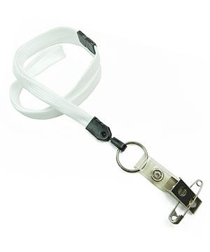  3/8 inch White breakaway lanyard attached split ring with ID strap pin clip-blank-LNB32BBWHT 