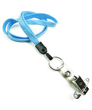  3/8 inch Baby blue plain lanyard with split ring and ID strap pin clip-blank-LNB32BNBBL