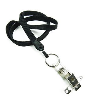  3/8 inch Black neck lanyards with keyring and ID strap pin clipblankLNB32BNBLK 