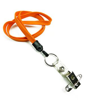  3/8 inch Carrot orange plain lanyard with split ring and ID strap pin clip-blank-LNB32BNCOG