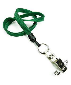  3/8 inch Green plain lanyard with split ring and ID strap pin clip-blank-LNB32BNGRN 