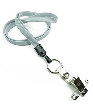  3/8 inch Gray plain lanyard with split ring and ID strap pin clip-blank-LNB32BNGRY 