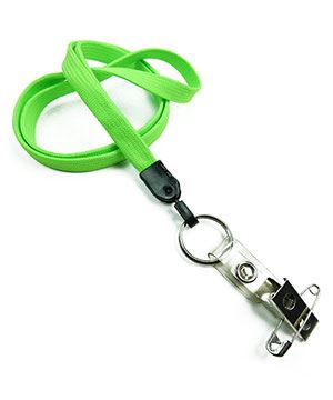  3/8 inch Lime green plain lanyard with split ring and ID strap pin clip-blank-LNB32BNLMG 