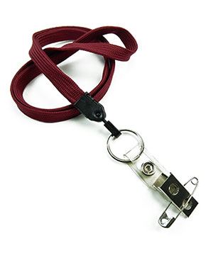  3/8 inch Maroon blank lanyard with split ring and ID strap pin clip-blank-LNB32BNMRN 