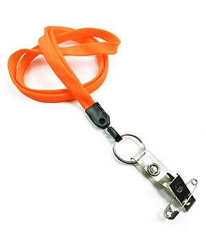  3/8 inch Neon orange plain lanyard with split ring and ID strap pin clip-blank-LNB32BNNOG 