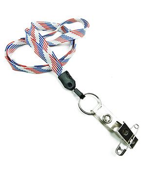  3/8 inch Patriotic pattern plain lanyard with split ring and ID strap pin clip-blank-LNB32BNRBW