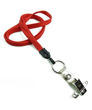  3/8 inch Red plain lanyard with split ring and ID strap pin clip-blank-LNB32BNRED 