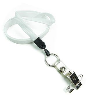 3/8 inch White neck lanyards with keyring and ID strap pin clipblankLNB32BNWHT 