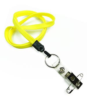  3/8 inch Yellow blank lanyard with split ring and ID strap pin clip-blank-LNB32BNYLW 
