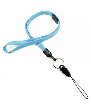  3/8 inch Baby blue breakaway lanyard attached key ring with quick release strap connector-blank-LNB32DBBBL