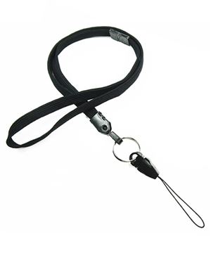 3/8 inch Black breakaway lanyard attached key ring with quick release strap connector-blank-LNB32DBBLK 