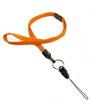  3/8 inch Carrot orange breakaway lanyard attached key ring with quick release strap connector-blank-LNB32DBCOG