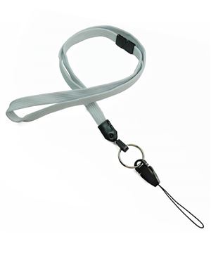 3/8 inch Gray breakaway lanyard attached key ring with quick release strap connector-blank-LNB32DBGRY 