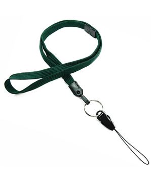  3/8 inch Hunter green breakaway lanyard attached key ring with quick release strap connector-blank-LNB32DBHGN 
