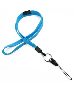  3/8 inch Light blue breakaway lanyard attached key ring with quick release strap connector-blank-LNB32DBLBL 