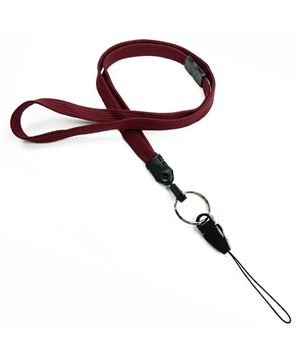  3/8 inch Maroon breakaway lanyard attached key ring with quick release strap connector-blank-LNB32DBMRN 