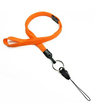  3/8 inch Orange breakaway lanyard attached key ring with quick release strap connector-blank-LNB32DBORG 