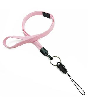  3/8 inch Pink breakaway lanyard attached key ring with quick release strap connector-blank-LNB32DBPNK 