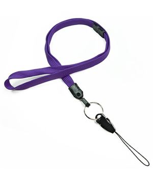  3/8 inch Purple detachable lanyard attached breakaway and split ring with quick release strap connectorblankLNB32DBPRP 