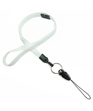  3/8 inch White detachable lanyard attached breakaway and split ring with quick release strap connectorblankLNB32DBWHT 
