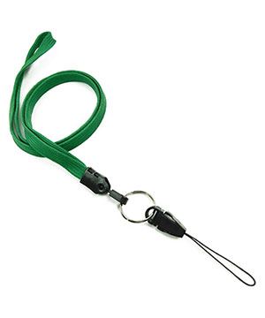  3/8 inch Green detachable lanyard with split ring and quick release strap connector-blank-LNB32DNGRN 