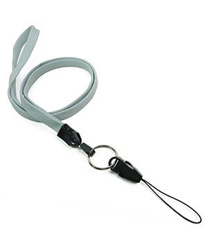  3/8 inch Gray neck lanyard attached keyring with quick release strap connectorblankLNB32DNGRY 