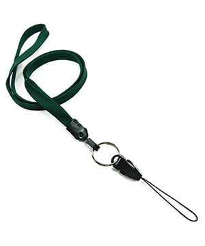  3/8 inch Hunter green neck lanyard attached keyring with quick release strap connectorblankLNB32DNHGN 