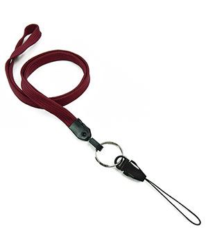 3/8 inch Maroon neck lanyard attached keyring with quick release strap connectorblankLNB32DNMRN 