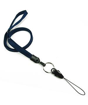  3/8 inch Navy blue neck lanyard attached keyring with quick release strap connectorblankLNB32DNNBL 